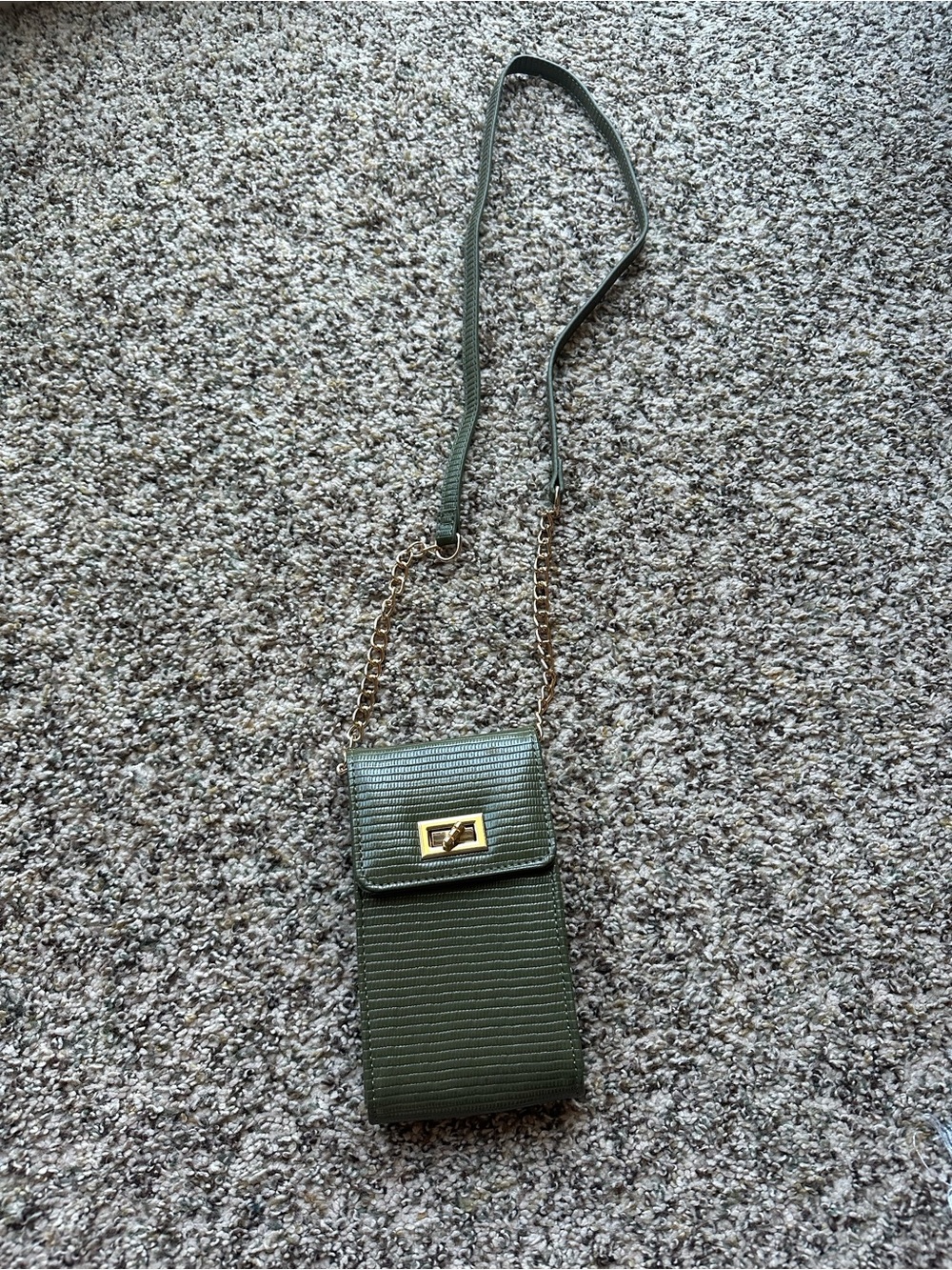 Dream Control New York olive green textured vegan leather crossbody phone pouch/